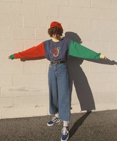 Vibrant Aesthetic Outfit, Childish Outfits Aesthetic, Cool Artsy Outfits, Colourful Retro Outfits, Fun Clothes Aesthetic, Art Ho Outfit, Retro Indie Aesthetic Outfits, Vintage Indie Aesthetic Outfits, Bright Sweater Outfit