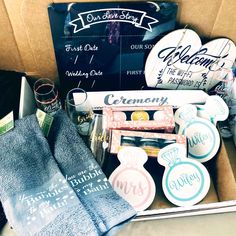 a box filled with personal care items on top of a table