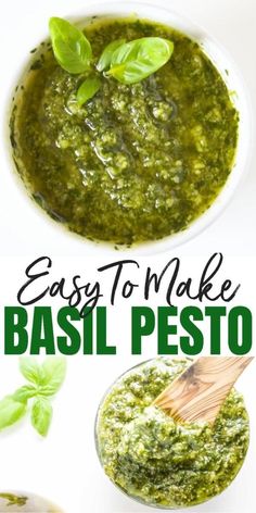 easy to make basil pesto in a white bowl