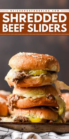 Get ready for the ultimate tailgating party idea with these toasty, crispy shredded beef slider recipes! Perfectly pulled beef sliders make for the fanciest, most delicious Game Day day appetizers. A must-try recipe for your next tailgate or football watch party! Shredded Beef Sliders, Pulled Beef Sandwiches, Sliders Recipes Beef, Slow Cooker Shredded Beef, Roast Beef Sliders, Tailgate Parties, Pulled Beef, Beef Sandwiches, Slow Cooker Recipes Beef