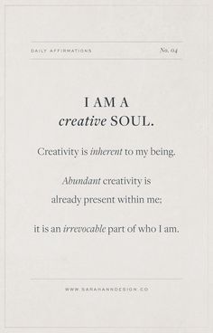 an image with the words i am a creative soul written in black on white paper