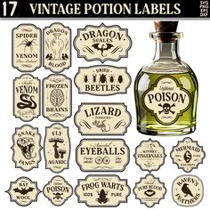 vintage bottle labels for various types of bottles