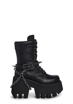 base Spiked Platform Boots, Cool Combat Boots, Streetwear Lace-up Combat Boots With Rivets, Grunge Lace-up Moto Boots With Rivets, Punk Style Lace-up Moto Boots With Lug Sole, Edgy Spiked Lace-up Boots, Edgy Lace-up Boots With Spikes, Gothic Combat Boots With Lug Sole For Streetwear, Edgy Combat Boots With Buckle For Streetwear