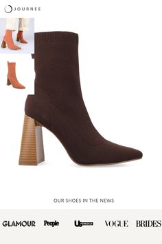 If you're searching for a versatile pair of booties that make a statement, look no further than the Noralinn booties from Journee Collection. These booties are crafted with soft knit material for a forgiving fit, and their tapered stacked block heel adds a touch of sophistication. With their pull-on design, pointed toe, 10-inch top circumference, and 4 mm Tru Comfort Foam™ insole, you can enjoy both comfort and style. The Noralinn booties are the perfect choice whether you're heading to work or going out for a night with friends. • Pointed-Toe • Ankle Bootie • 10- in Top Circumference • Pull-On • 4 mm Tru Comfort Foam™ Insole • 3 3/4- in Stacked Block Heel • Soft Knit Fabric All measurements are approximate and were taken using a size 6. Please note measurements may vary slightly by size. Sock Booties, Modern Knitting, Journee Collection, Ankle Bootie, Knitting Materials, Soft Knits, Ankle Booties, Bootie, Block Heels