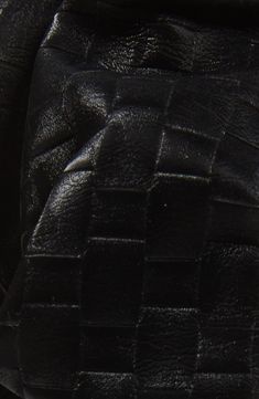 close up view of black leather material with small squares on the back and inside of it