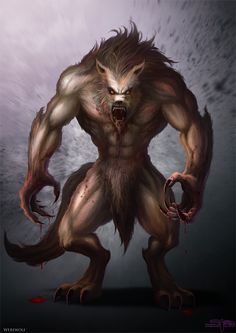 an evil looking creature with claws and blood on it's face, standing in front of