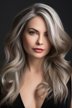 Silver hair with chunky highlights offers a bold, modern look. The chunky highlights add a dynamic, textured effect, making the silver base even more eye-catching. Click here to check out more stunning silver hair color ideas for 2023. Silver To Blonde Hair, Silver Streaks In Blonde Hair, Grey Bayalage Hair Long, Grey Low Lights Hair, Hair With Chunky Highlights, Blonde Gray Hair Color Ideas, Dark Hair With Silver Highlights, Chunky Highlights And Lowlights