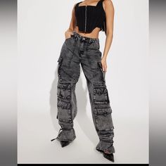 Fashion Nova Cargo Jeans Nwt Sneak Attack, Denim Corset Top, Denim Corset, 60 Fashion, Cargo Jacket, Jeans Fashion, Fashion Nova Jeans, Cargo Jeans, Colored Jeans