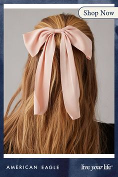 Satin/Clip-on design/Drapey long pleated bow design Pink Bow In Hair, Bow In Hair, Pink Hair Bow, Hair Accessories Pins, White Jeans Men, Aerie Bras, Pink Hair Bows, Athletic Fit Jeans, Plus Size Bridesmaid