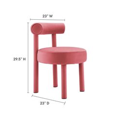 a pink chair is shown with measurements for the seat and footrests on it