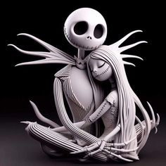 a skeleton sitting in the middle of a body with long hair and eyes, holding onto another