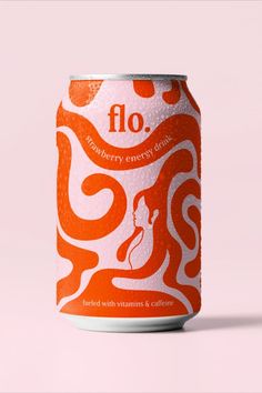 an orange and white beverage can on a pink background