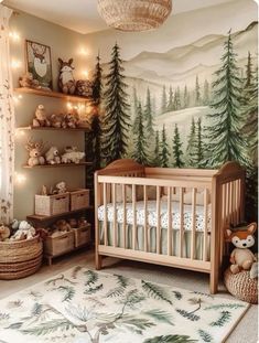 Baby Boy Nursery Woodland, Country Nursery, Cozy Baby Room, Woodland Nursery Boy, Baby Nursery Inspiration, Cozy Nursery, Woodland Nursery Theme