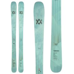 the skis are all different colors and sizes