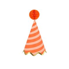 an orange and white striped party hat