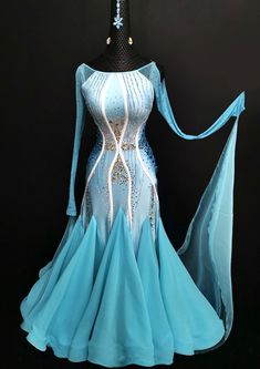 Fitted Light Blue Gown, Light Blue Fitted Gown, Fitted Light Blue Long Sleeve Gown, Fitted Blue Ballroom Dress, White Fitted Dress For Ballroom, Blue Ballroom Dress, Red Latin Dance Dress, Blue Ballroom, Latin Costume