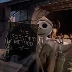 jack skellingy from the animated movie, the scientific method is holding up a sign