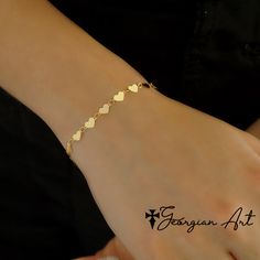 "This beautiful Heart Bracelet features mini mirrored hearts all the way around the wrist! Classic item for every woman! Great gift for Christmas, Mother's Day, Wedding, Baby Shower, Birth of a Child, Valentine's Day, etc. Metal: * 14K Solid Yellow Gold Heart Width : 5mm Clasp: Lobster Claw Length: 7\" ------PRODUCTION TIMELINE-------- Please Allow 1-2 Weeks for Production Shipping Options Available at Checkout" Small Heart Ring, Laser Jewelry, Mother Bracelet, Small Earrings Gold, Gold Heart Bracelet, Dream Bracelet, Elegant Jewellery, Bracelets Ideas, Silk Bracelet