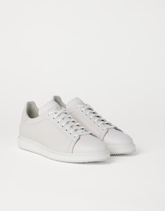 Calfskin sneakers (242MZUALGL325) for Man | Brunello Cucinelli Luxury Sneakers With Textured Sole For Streetwear, White Calf Leather Sneakers With Textured Sole, Luxury Sneakers With Rubber Sole For Streetwear, Calf Leather Sneakers With Contrast Sole For Streetwear, Luxury Calf Leather Sneakers For Streetwear, White Calf Leather Sporty Sneakers, Luxury Low-top Sneakers With Textured Sole, Sporty White Calf Leather Sneakers, Luxury Lace-up Sneakers For Streetwear