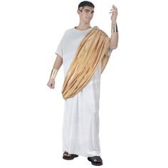 -Includes 2 Wrist Cuffs, Robe, Shoulder Drape And Headpiece -Shoes Not Included -Fabric: 100 Percent Polyester -Care: Do Not Wash, Bleach, Iron Or Dry Clean; Keep Away From Open Flame -Adult Mens Size X-Large 46-48 . . Beware The Ides Of& October? Youll Be The Noblest Of Them All With This Caesar Adult Halloween Costume. This Costume Comes Complete With A White Robe With Gold-Colored Trim, Gold Shoulder Drape, Gold Wrist Cuffs And Leaf Head Wreath. Caesar Adult Halloween Costume: Includes 2 Wris Caesar Costume, Julius Caesar Costume, White Toga, Toga Costume, Leaf Headband, Great Halloween Costumes, Leaves Headband, Laurel Leaf, Julius Caesar