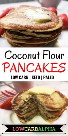 coconut flour pancakes with low carb keto and palen on the side, topped with