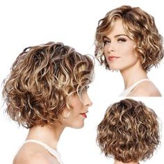 Women Gold Brown wig Short Wavy Curly Parting High Temperature Fiber Wig Hair, #AD, ##Hair, #advertisement, #Wig, #Fiber, #Temperature Short Curly Hair, Dirndl, Wigs Short, Fashion Wigs, Bridesmaid Hair Down, Hair Bridesmaid, Wedding Hairstyles Half Up Half Down, Bridesmaid Hairstyles, Volleyball Hairstyles