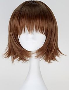 a wig with brown hair on top of a white mannequin's head