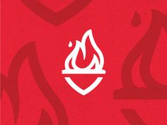 a red and white fire symbol on a red background