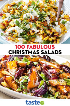 christmas salads with text overlay that reads,'100 fabulous christmas salads '