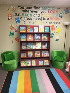 the children's library is decorated with colorful books