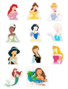 the disney princess stickers are all different shapes and sizes, but one is not in color