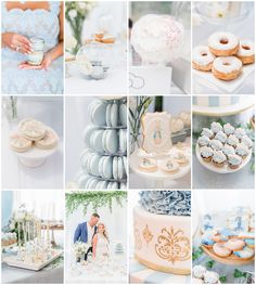 a collage of different wedding cakes and desserts