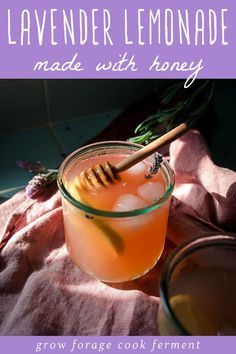 lavender lemonade made with honey in a mason jar