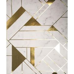 a white marble wall with gold geometric design