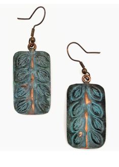 Earrings Two Row Leaves Copper Patina Dangle Patina Earrings, Mountain Jewelry, Pink Copper, Brass Patina, Copper Patina, Copper Red, Eco Friendly Jewelry, Green Copper, Handcrafted Artisan Jewelry