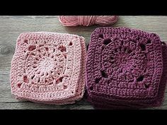 three crocheted squares sitting next to each other