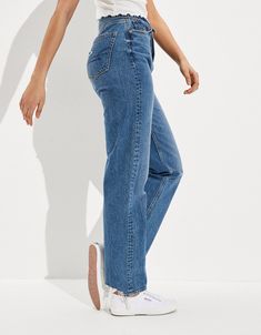 Free shipping and easy returns on American Eagle Outfitters AE Highest Waist Baggy Straight Jean. High-rise & roomy, with extra length to stack at the ankle.Rigid | Classic cot Women’s Jeans, High Rise Jeans Outfit, Baggy Straight Jeans, Girly Christmas Gifts, Girly Christmas, Jeans American Eagle, Womens Jeans, Women Men Shoes, Trending Today