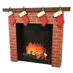 3D FIREPLACE Cardboard Cutout Standup Standee - Front 3d Fireplace, Cardboard Fireplace, Cardboard Standup, Fake Fireplace, Fireplace Christmas, Red Christmas Stockings, Store Window Displays, Cardboard Display, Brick And Wood