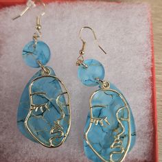 #Gold#Blue#Earrings#Fun#Face#Woman Earrings Color, Blue Earrings, Boutique Jewelry, Blue Gold, Color Blue, Jewelry Earrings, Women Jewelry, Boutique, Gold