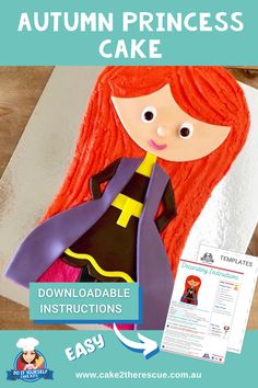 Image of 3D princess birthday cake with mock up of downloadable decorating instructions and cake template Princess Cake Design, Perfect Birthday Cake, Autumn Princess, Diy Birthday Cake, Frozen Themed Birthday Party