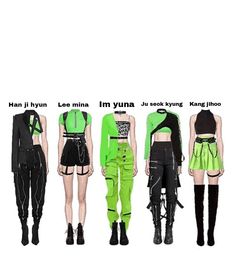 Maniac Stage Outfit, Rave Group Outfits Ideas, Green Outfit Concert, Kpop Costumes Ideas, Neon Green Clothes, Green Stage Outfit, Nct Concert Outfit, Neon Green Outfits, Stage Costume Design