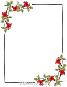 a square frame with red flowers and green leaves on the edges, as well as an empty space for text