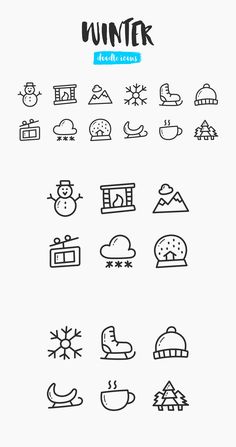 a bunch of black and white icons that are on a white background with the words winter written