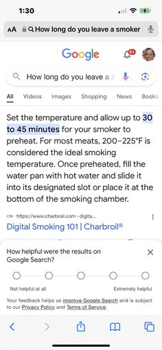 an iphone screen with the text'how long do you leave a smoker? '