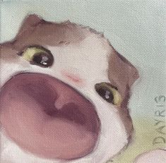 a painting of a dog's face with its tongue out