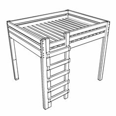 a drawing of a bunk bed with ladders on the top and bottom part of it