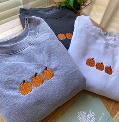 Pumpkin Embroidered Sweatshirt Crewneck is light weight, and perfect for layering! We use 4 UNISEX STYLE Brands: Smart Blank, Gildan, Cotton Heritage, & Hanes  The brand will depend on your size. All crewnecks are true to size.  However, if you enjoy a relaxed and lose fit, please size up.  ✈️ PRODUCTION TIME & SHIPPING:: Production Time: Sweatshirts are made within 3-5 business days from when the order is placed. Shipping Time: Standard Domestic Shipping  (3-5 business days after production tim Patchwork, Iron On Patches Ideas Sweatshirt, Spooky Season Crewneck, Fall Crewneck Sweatshirt Embroidery, Cute Fall Sweatshirts, Embroidered Halloween Sweatshirt, Fall Embroidered Sweatshirts, Cute Embroidered Sweatshirt, Pumpkin Picking Outfit Fall