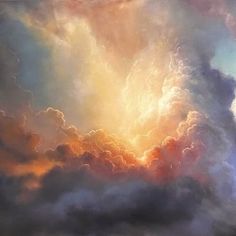 a painting of clouds with the sun shining through them