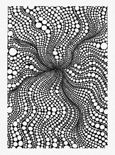 an intricate black and white drawing with circles in the center, surrounded by smaller dots