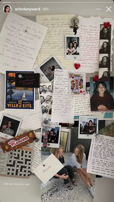 a collage of photos and letters on a wall